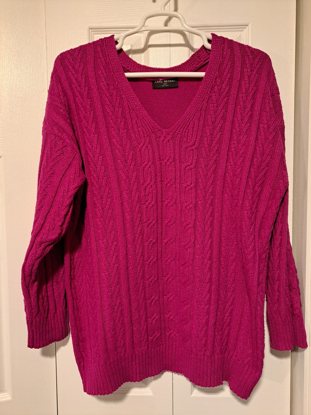 Lane Bryant Fuschia Cable V-Neck Sweater